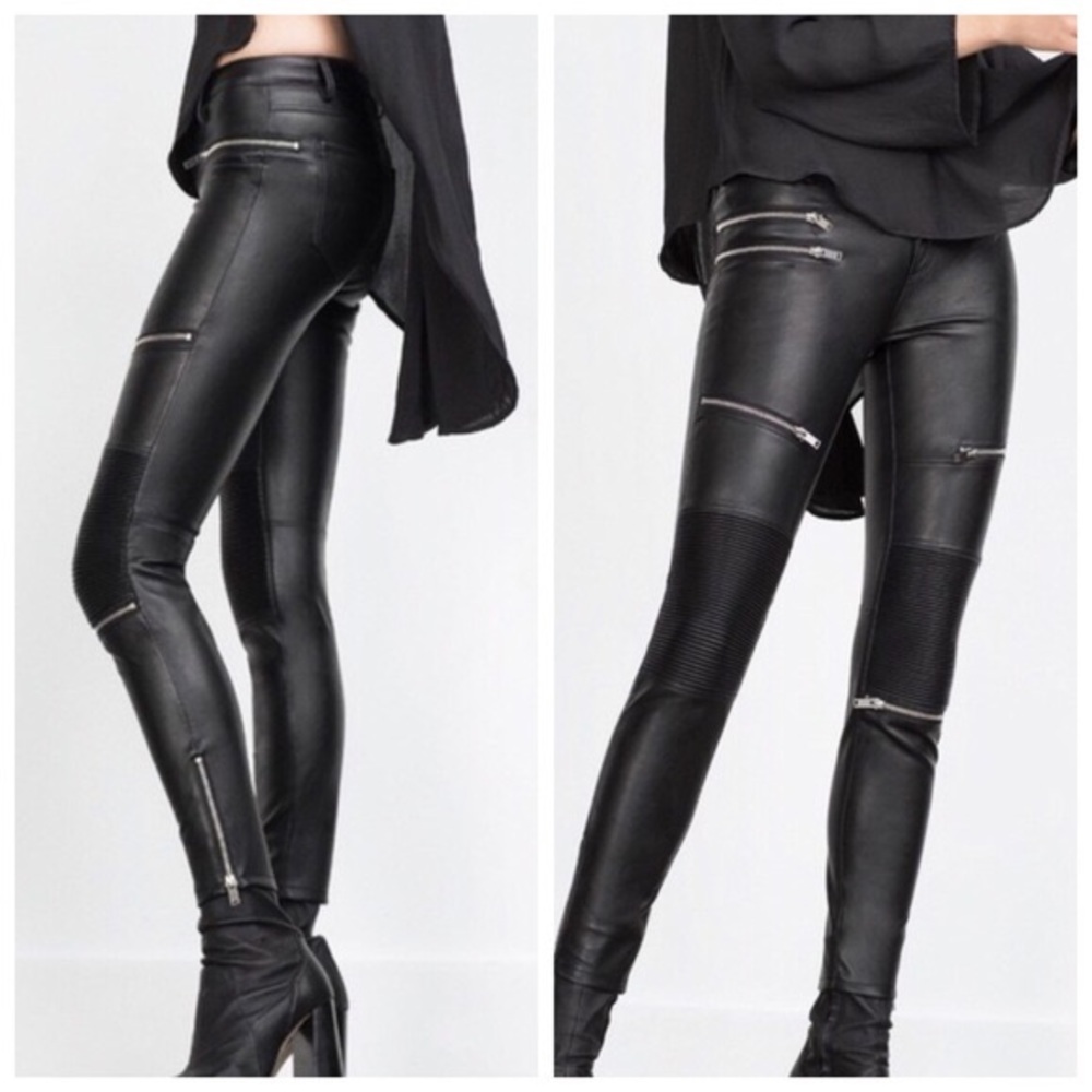 Zara Black Faux Leather Pants with Zippers